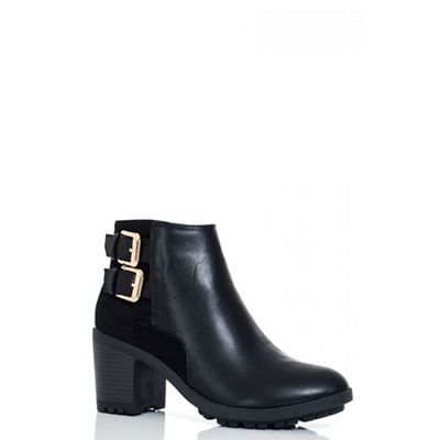 Quiz Black PU Buckle Ankle Boots